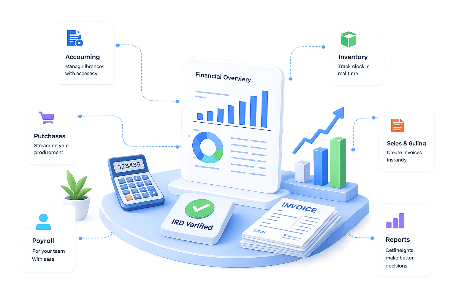 BizForce360 ERP modules arranged around a shared ledger